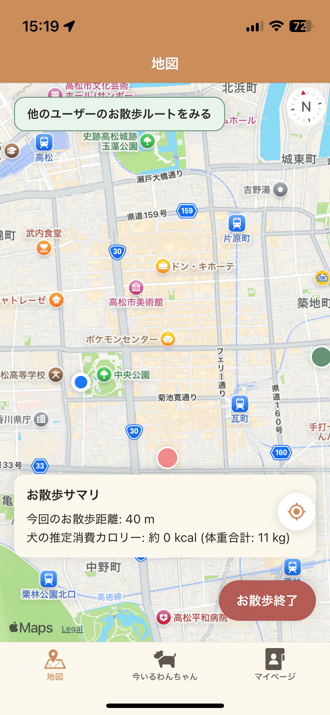 記録中の状態（停止ボタン表示）
